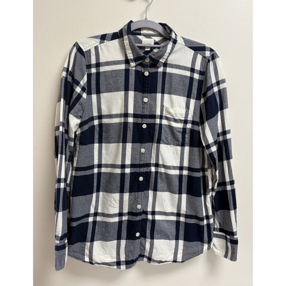 J.Crew Mens Boy‎ Fit Plaid Button Down Shirt Small Navy Gray White Cotton